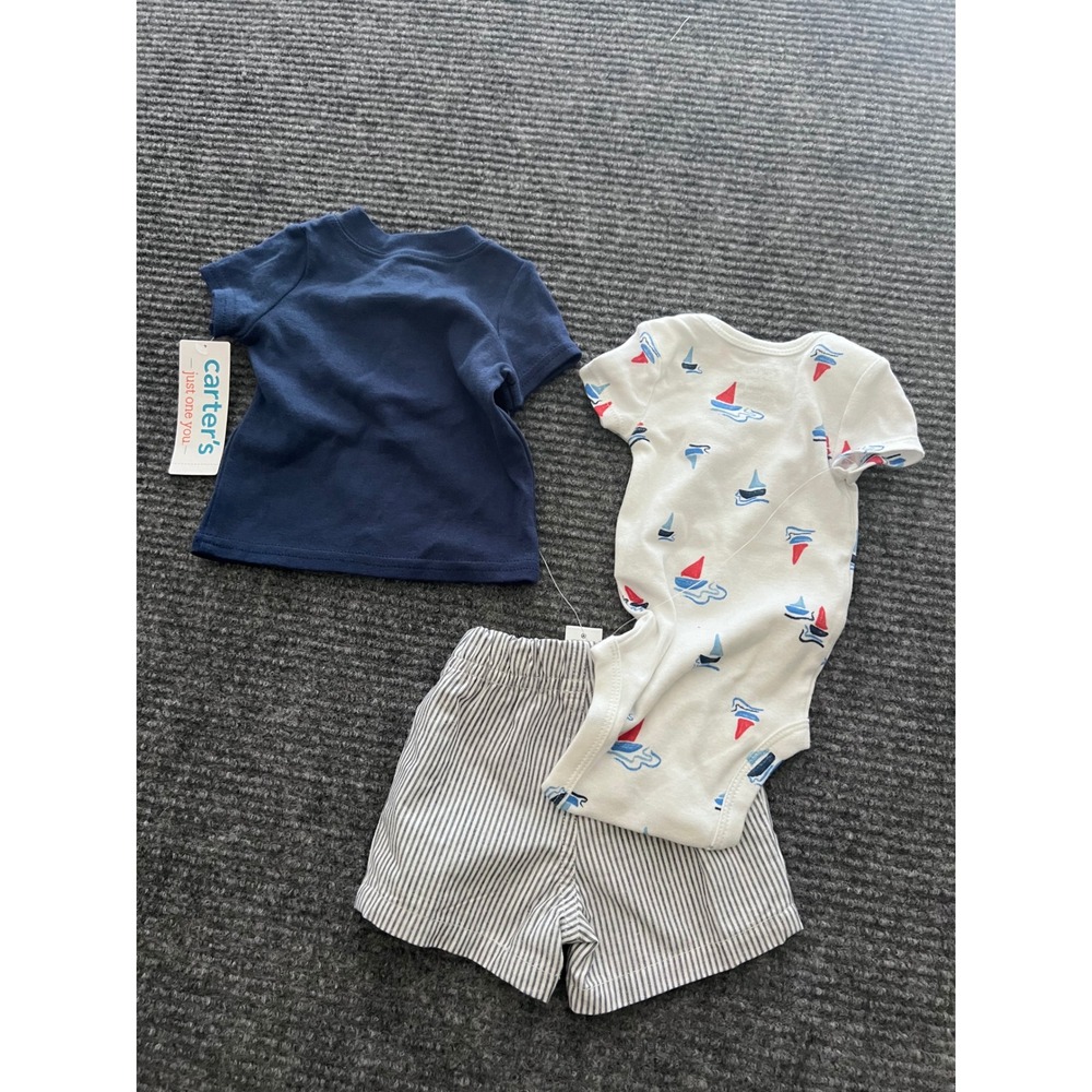 Carters Just One You Newborn Boys 3pc Nautical Sailboat Set Preppy Blue White - Picture 8 of 8